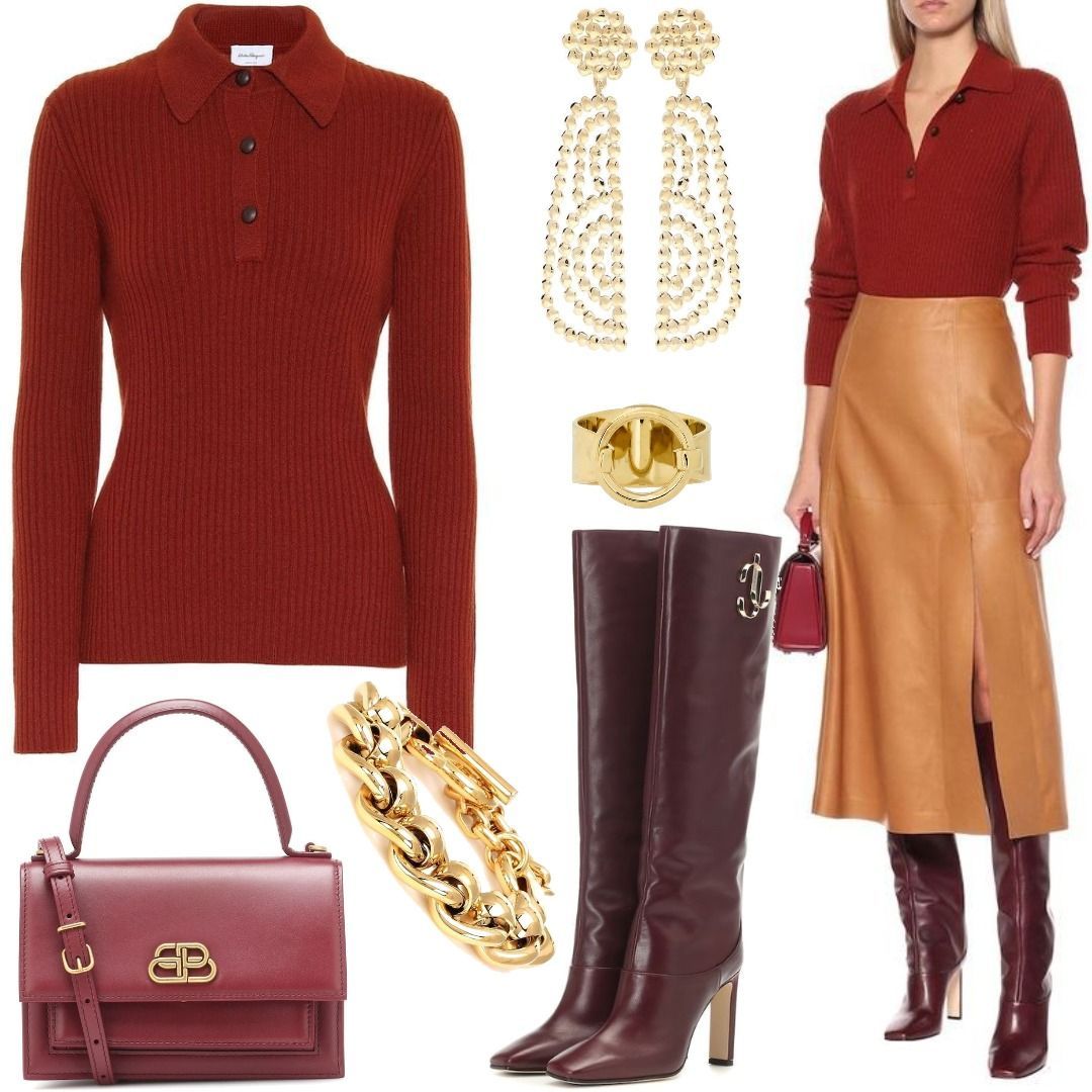 Salvatore Ferragamo High-rise leather skirt Brown Outfit for ...