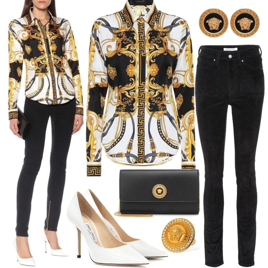 Versace Printed silk shirt Yellow Outfit for Womenoutfits for purchase on  Stylaholic