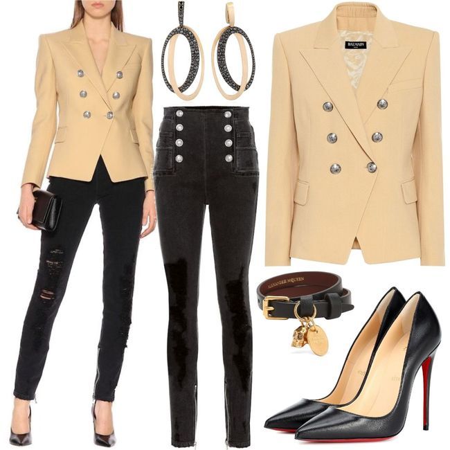 Balmain Wool blazer Beige for Womenoutfits for purchase on Stylaholic